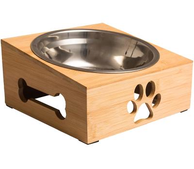 China Sustainable Stainless Steel Bamboo Expanded Pet Bowl For Cats And Small Dogs for sale