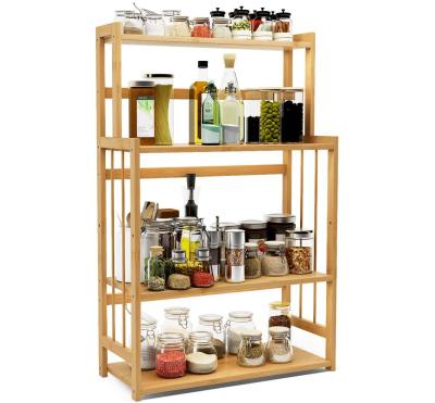 China Bamboo Rack 4 Tier Stand Kitchen Countertop Storage Organizer Bottle Jars Rack Bamboo Stand for sale