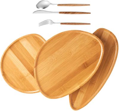 China 3 Piece Set Sustainable Fork With Spoon Bamboo Wooden Dish For Pizza Baking Bread And Cheese Serving Tray Oven Or Grill Or Fruit Use for sale