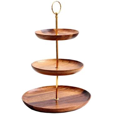 China Tray Fruit Platter Candy Buffet Display Tower Wooden Serving Dish 3 Tiers Sustainable Cake Stand Dish Natural Round Home Hotel Restaurant for sale