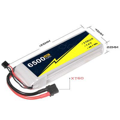 China 7.4V 2S 6500mah 60C RC Car Lipo Battery for sale