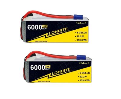 Chine 22.2V 6000mAh 6S Lipo Battery Dean 50C/100C 6S Lipo Battery 6000MAH For RC à vendre