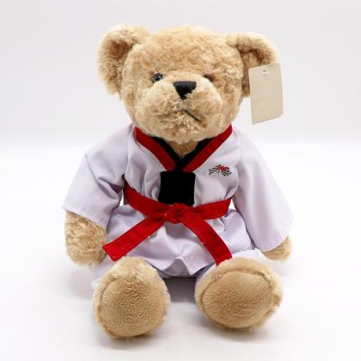 China New Teddy Bear Plush Doll Creative Stuffed Bear Custom Made Brown Teddy Bear With Belt Toy Plush Design Taekwondo Dressed Taekwondo for sale