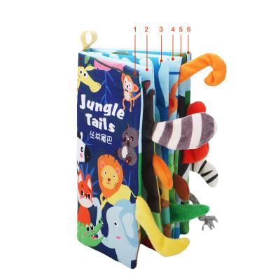 China Soft Baby Tail Animal Cloth Books Touch and Feel Fold Toddler Books for 0-36 Months Parent-child Interactive Kids Toys for sale