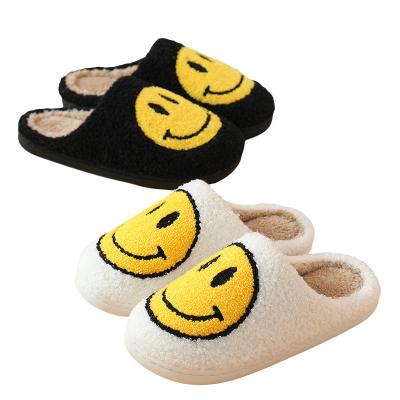 China Cushioning New Pink Smiley Face Women Slippers Popular Smiley Face Slippers Women Cotton Soft Plush Happy Smile Comfortable Warm Slipper Slipper for sale