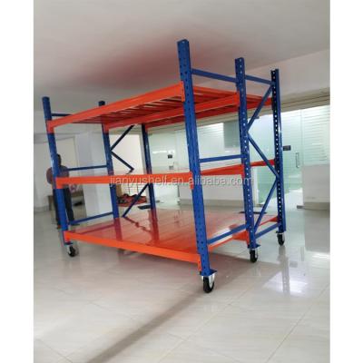 China 300kg Long Span 300kg Long Span Racking Storage Warehouse Metal Shelf Wheel Storage Rack Industrial Medium Duty Rack System Storage for sale