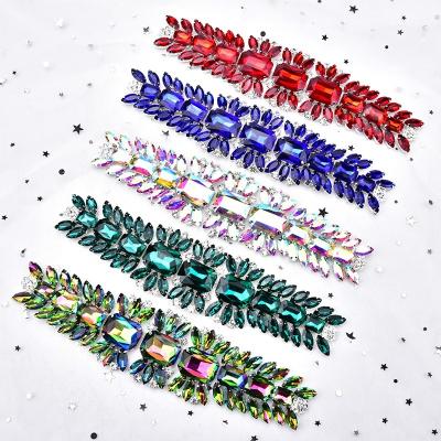 China Flatback Glass Rhinestone Sash Bridal Flower Patches AB Silver Crystal Claw Setting Applique DIY Garment Sewing Accessories for sale