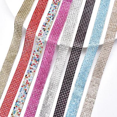 China Flatback 6 Rows 2mm Bling Rhinestone Band Glass Belt Pants Dense Crystal Iron Edge Hoodie Decoration On Dress Bra Applique Band Trim for sale