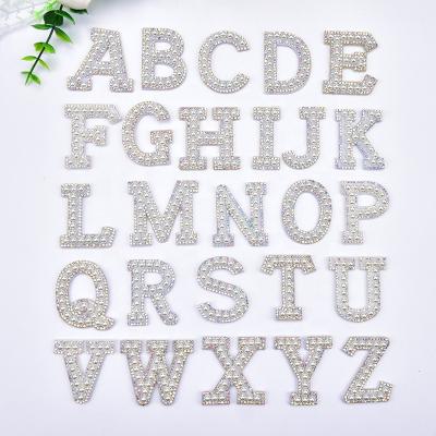 China Flatback Felt Bead Crystal AB Rhinestone Letter Alphabet Patterns Patches Iron On Applique For Wedding Garment Accessories for sale