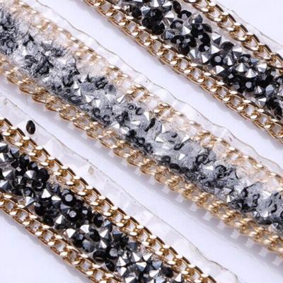 China Pointback Rhinestone Patch Panel With Metal Gold Chain 2cm*50cm/pcs for sale