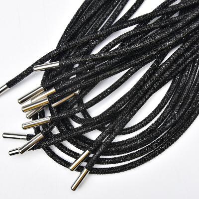 China Flatback 4mm Series Black Rhinestone Cord With Metal Tip Plug DIY Crystal Shoelace Hoodie String Cord Fashion Pants Boots Rope for sale