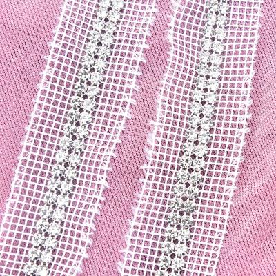 China Pointback 2 rows shiny rhinestone Crystal Diamond Trimming Netting Fabric Metal Mesh For Shoes Bags Clothes silver color for sale