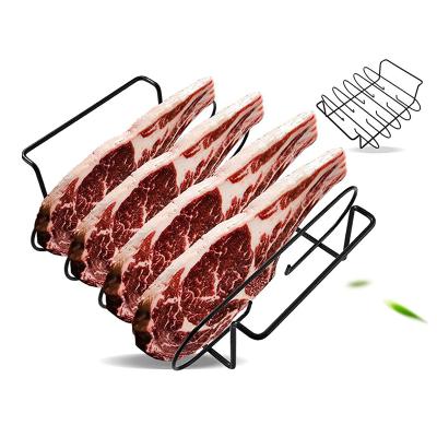 China Easily Cleaned Non-Stick Barbecue Rib Rack Barbecue Accessories Carbon Steel Chicken Leg Grill Rack Meat Roast Holder for sale