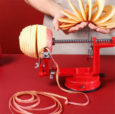 China Viable Red 3 in 1 Machine Manual Industrial Apple Peeler Hollow Puncher Slicer Stainless Steel Apple Peeler Hollow Puncher Apple Slicer Cutter for sale