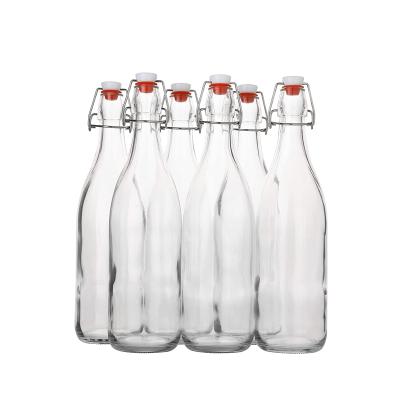 China Wholesale 1 Liter 1000ml Wine Bottles Glass Stocked Cheap Empty Bottles With Swing Top Lids for sale