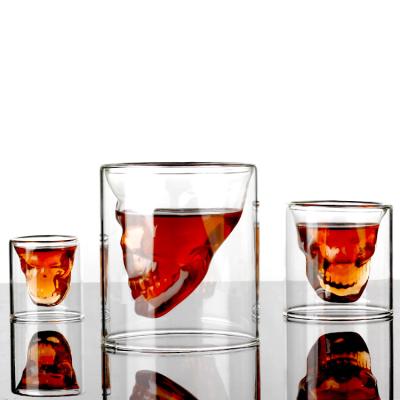 China Modern Single Wall Skull Double Wall Design Skull Shot Glass Skull Shaped Glass Mug for sale