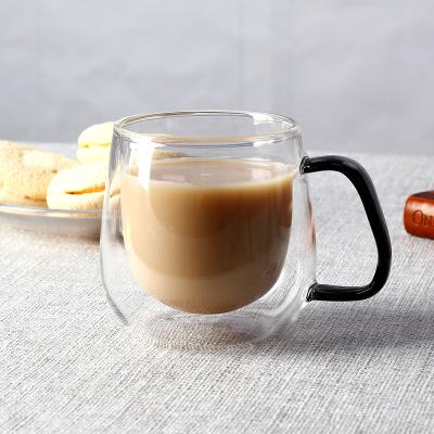 China 2020 Viable Double Wall Glass Coffee Mugs With Handle, Clear Insulated Coffee Glass Mug Cappuccino Tea Latte Glass Mugs for sale