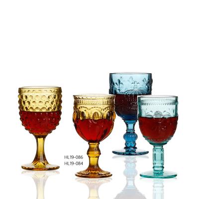 China Can Be Customized Good Quality Custom Embossed Wine Glass Goblet Diamond Glass Jars Colored Decorative Wine Glasses for sale