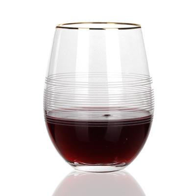 China Wholesale Minimalist Classic Tumbler With Gold Rim Custom Gift Box Stemless Wine Cup And Glass for sale