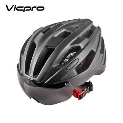 China Off-road bicycle helmets with sunglasses 2018 new model black road bike bicycle helmet with glasses for sale