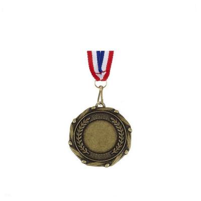 China Europe Gold Promotional Custom Antique Metal Blank Medal with Red/White/Blue Ribbon for sale