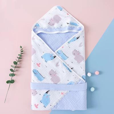 China New Product Breathable Four Layer Gauze Cotton Printing Hooded Baby Muslin Wrap Blanket for sale