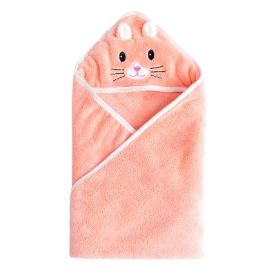 China Coral Fleece Warm Hooded Towel super soft PORTABLE wrap swaddle blanket for newborn baby for sale