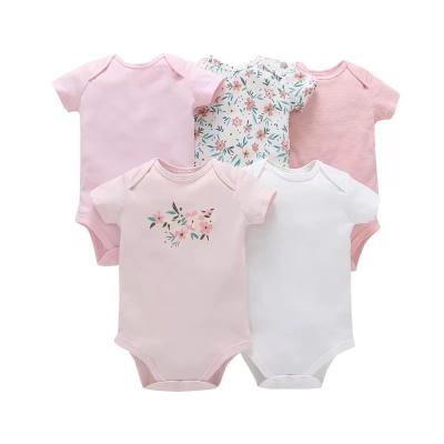 China Best Casual Cotton Shorts Sleeves Newborn Baby Rompers Clothes 5pcs Overalls Sets for sale