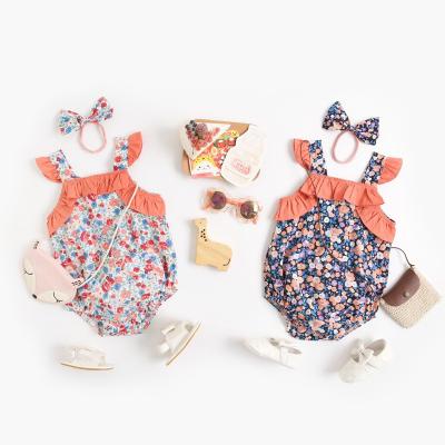 China 100% Cotton Floral Style Newborn Babies Clothes Baby 2pcs Romper Sets With Headband for sale