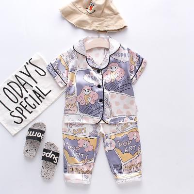 China Summer QUICK DRY cartoon short sleeve with long pants set satin sleepwear kids boys girls pajamas for sale