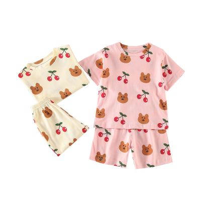 China QUICK DRY Cute Bear Cherry Full Print Design Newest Cotton Cartoon Sleepwear Kids Girls Pajamas for sale