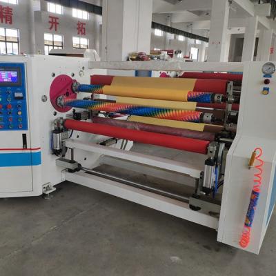 China Double shaft automatic shaft change masking tape rewinding machine auto rotate duct tape jumbo roll converting rewinder for sale