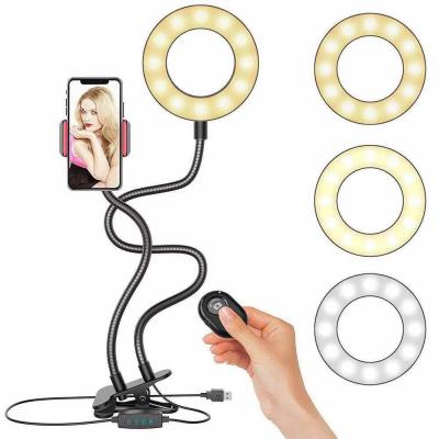 China 2021 Adjustable Amazon Success LED Selfie Light Ring Round Flexible Clamp Mobile Phone Holder Stand for Live Broadcast for sale