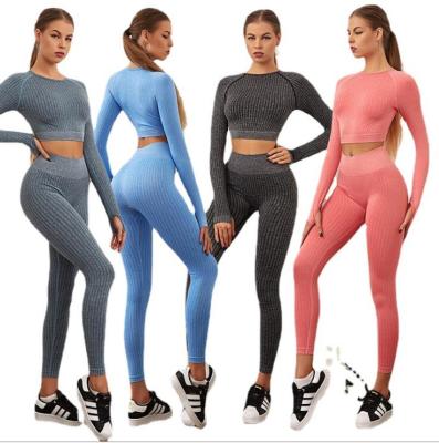 China Breathable Seamless Gym Clothing For Women Workout Yoga Set Fitness Seamless High Waisted Yoga Shorts Sleeve Crop Top Long Legging Bra Set for sale