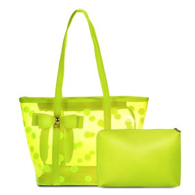 China Convenient Jelly Handbag Green Transparent Tote TPU Water Resistant Bag With Small Pocket Shoulder Beach Bag Customized for sale