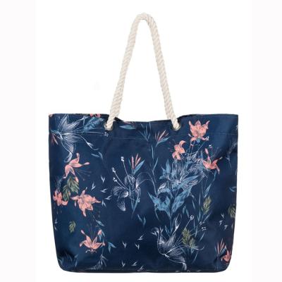 China Convenient Tropical Pattern Rope Style Soft Handles Large Capacity Fashion Women Custom Printing Beach Bag for sale