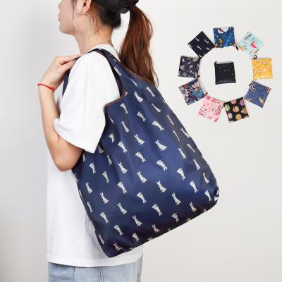 China Custom Made Foldable Eco-Friendly Washable Wholesale Logo Printed Nylon Tote Large Capacity Shopping Bag for sale