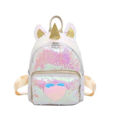 China 2020 summer new trend waterproof large capacity girls' sequin backpack flip unicorn backpack for sale