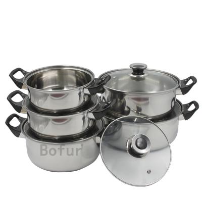 China 10PCS Kitchenware 16-24cm Soup Pot Stainless Steel Kitchenware Sustainable Home Nonstick Cookware Set With Glass Lid for sale