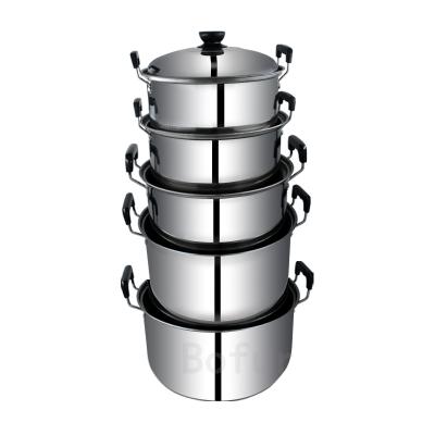 China Sustainable Kitchen Cooking Ware Set 10PCS 16-24cm Deep Stainless Steel Cooking Pots With Stainless Steel Lid for sale