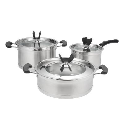 China Sustainable Stainless Steel Cookware Set With Handles Ollas Pots For Cooking Multi-Use Non Stick Metal Pots for sale