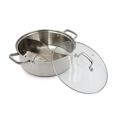 China Restaurant Stocked Cooking Pot Divider Non Electric Stick Stainless Steel 2 Compartments Hot Pot for sale