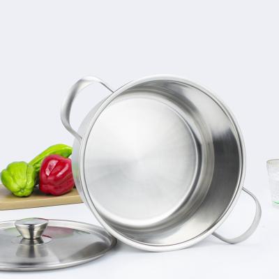 China Stocked Kitchen Pots And Pans Double Bottom Two Ears Stainless Steel Soup Pot For Cooking Set for sale