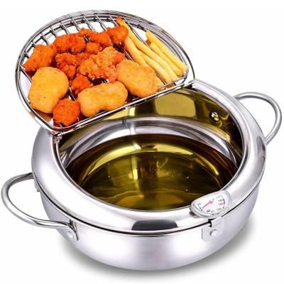 China Stainless Steel Mini Deep Frying Pot Viable Home Use Temperature Control Deep Fryer Cookware Pot With Oil Filter for sale