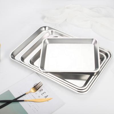 China Wholesale Stainless Steel Sustainable Food Tray Plate Metal Serving Trays Hotel Food Tray for sale