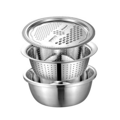 China Kitchen Stocked Universal Fruit Basket With Double Layer Graters 3 In 1 Stainless Steel Drain Basin Basket Basket Bowl for sale