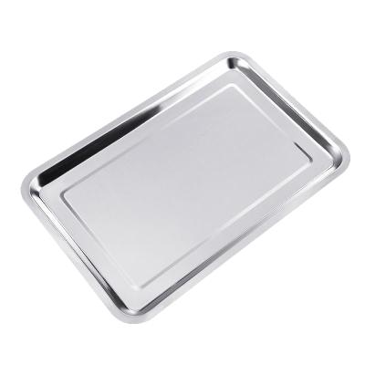 China Non Stick Dishes Rectangular Fast Food Stainless Steel Fast Food Storage Rectangular Flat Tray for sale