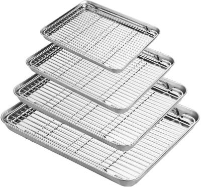 China Sustainable Metal Baking Tray Stainless Steel Cake Baking Sheet Pan With Cooling Rack for sale