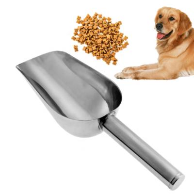 China Sustainable Food Service Stainless Steel Metal Pet Food Shovel Measuring Pet Food Round Scoop Portable Pet Feeder for sale