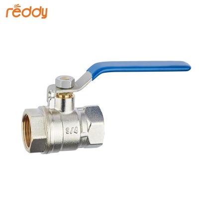 China General High Quality Dn25 Forged Brass Ball Valve Blue Level Double Handle Water Valve Female Thread Long With Nickel Plated for sale